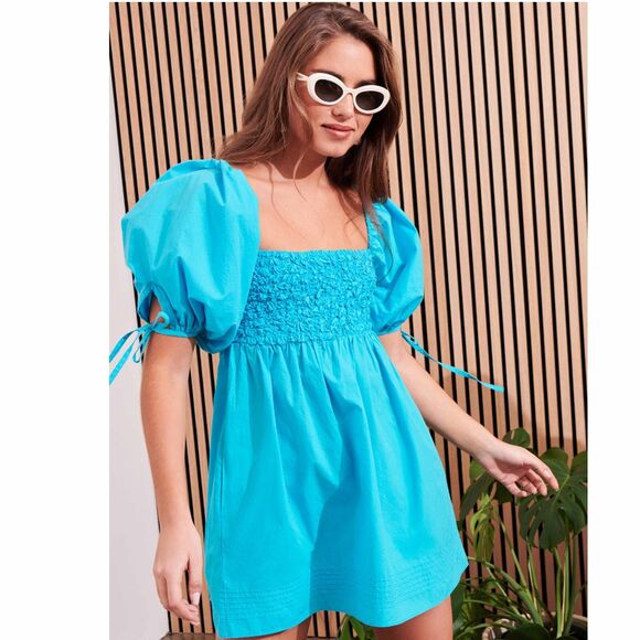 Anthropologie Saylor Iliona Mini Dress Smocked Pocket Cotton Summer S New 259041